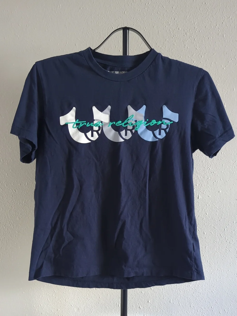 True Religion Men's Short Sleeve Horseshoe Overlay T-Shirt In Blue Size Small